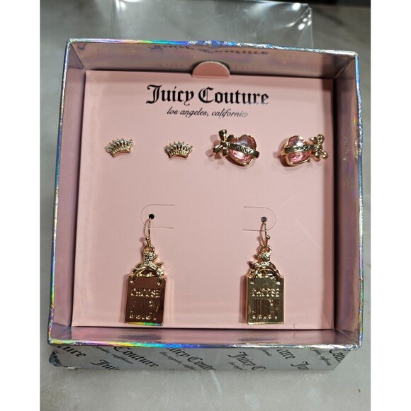 NWT Juicy Couture Women's Earring Set - Gold-Tone, Crown & Heart, with Gift Box - Picture 1 of 14